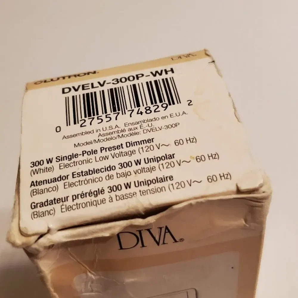 Lutron Dimmer DVELV-300P-WH, 300w New open box